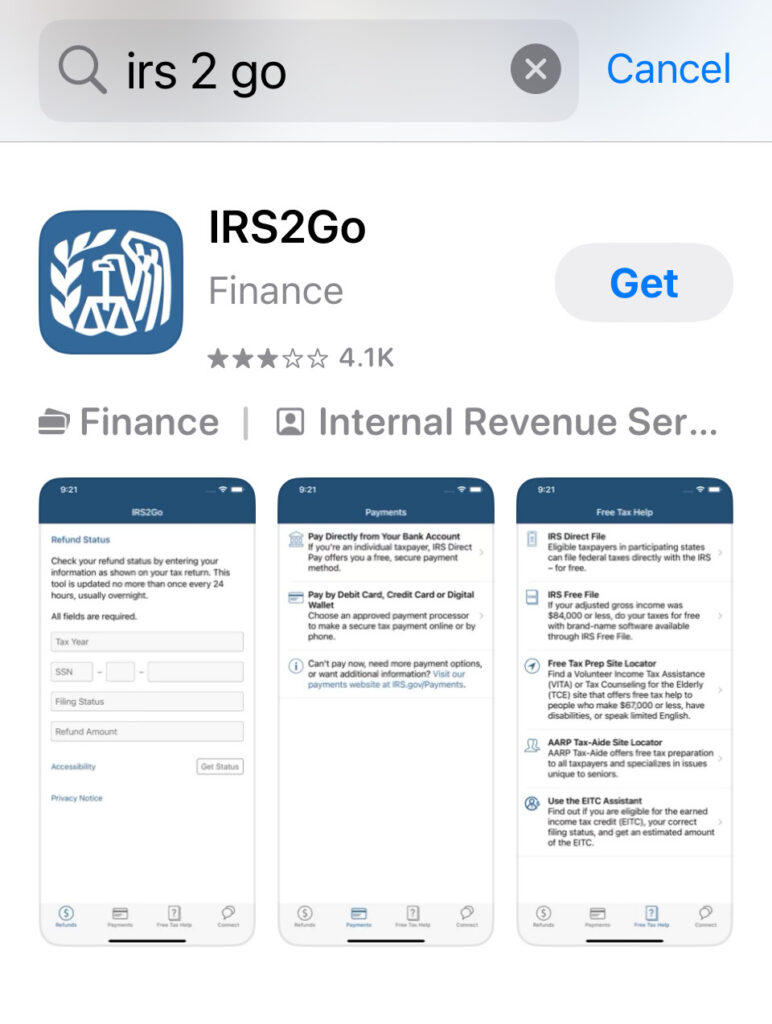 IRS2Go interface image